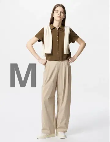 유니클로 울트라 스트레치 액티브 와이드 팬츠 베이지 M