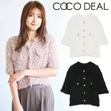 COCODEAL 코코딜 튤 페더 얀 니트 가디건