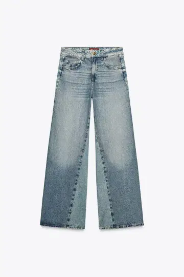 ZARA 자라 와이드 레그 미드라이즈 사이드 심 데님