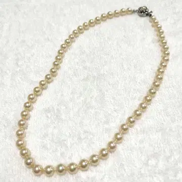 마조리카 펄 목걸이 5mm 구슬 실버 금장 장식 각인 컨디션 최상 화이트