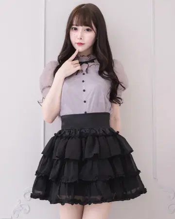 pium 쉬폰 프릴 캉캉 스커트