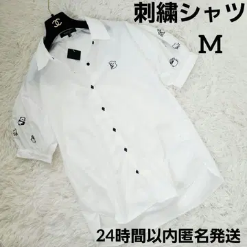 택 포함 새상품 상어 팬더 자수 반팔 셔츠 M 화이트