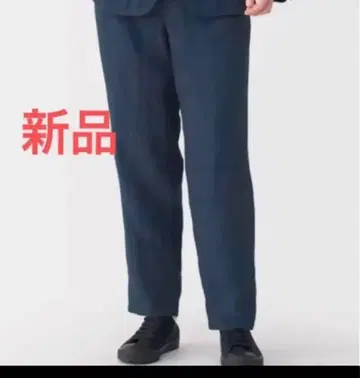 무인양품 새상품 린넨 워싱 테이퍼드 팬츠 신사 M 네이비 바지