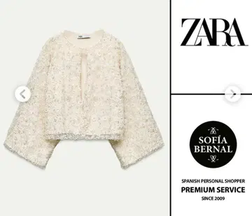 ZARA 비즈 & 스팽글 자켓 크림색 택 포함 수납 가방 있음. 볼레로