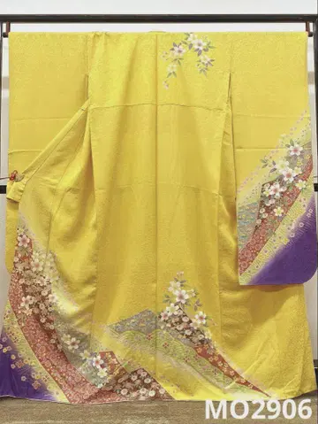 후리소데 럭셔리 은색 금색 부품 금색 문양 벚꽃 기장 163cm