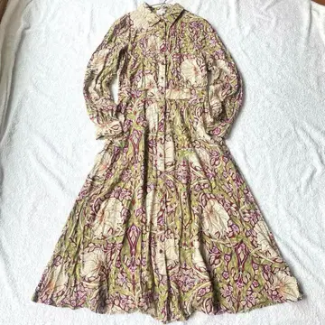H&M] 콜라보 윌리엄 모리스 셔츠 원피스 롱 기장 꽃무늬 앞 버튼 36