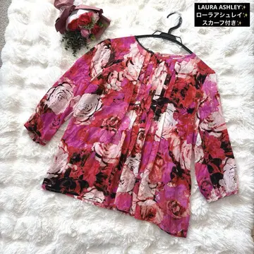 새상품급 LAURA ASHLEY 로라 애슐리 꽃무늬 스카프 포함 블라우스