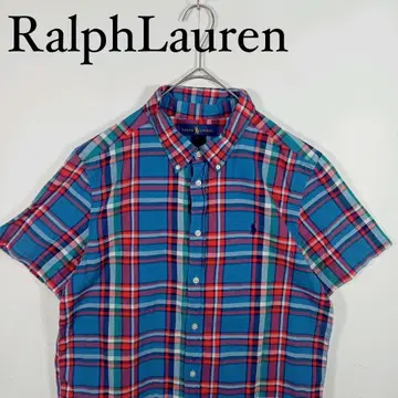 Ralph Lauren 반팔 체크 버튼 다운 셔츠 여성용 XL