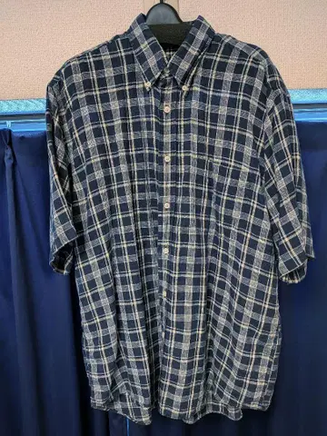 NAUTICA 반팔 셔츠 L 네이비 체크 무늬