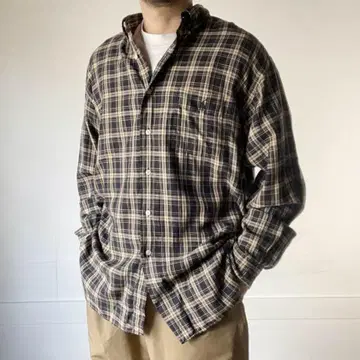 90년대 랄프 로렌 MCMEEL 코튼 체크 무늬 버튼 다운 셔츠 L