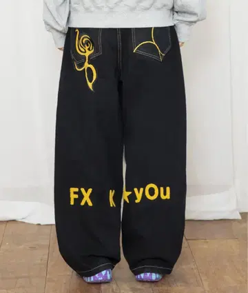 xtonz woman FXXK YOU 스티치 데님 팬츠