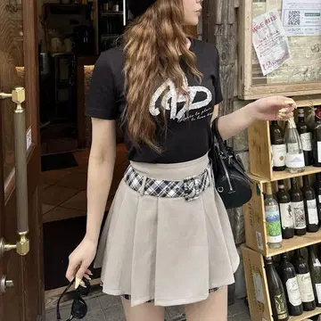 ROYALPARTY 체크 무늬 레이어드 스커트