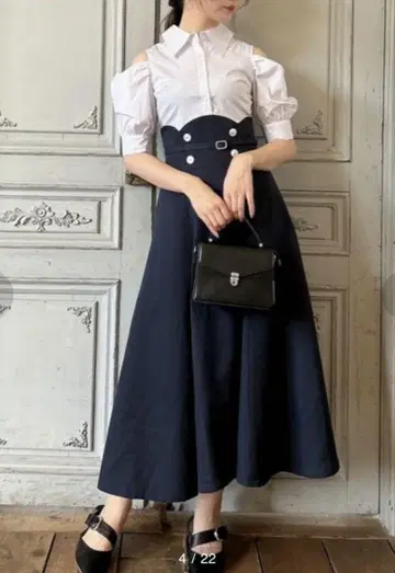 dazzlin 오픈 숄더 트렌치 원피스 네이비