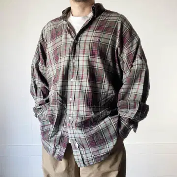 90s 랄프 로렌 체크 무늬 버튼 다운 긴팔 셔츠 XL