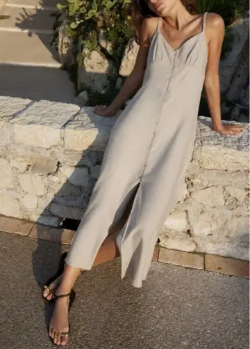 [새상품] ZARA 린넨 블렌드 미디 원피스 L