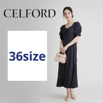 CELFORD 셀포드 얇게 찢어진 도트 네이비 퍼프 슬리브 원피스 36