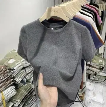 그레이 반팔 티셔츠 코튼 혼방