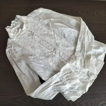 제인 마플 레이스 장식 아이보리 블라우스 셔츠 긴팔
