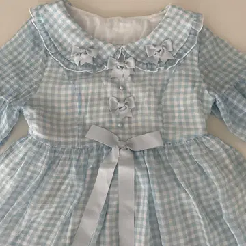 To Alice 스카이블루 체크 무늬 원피스 M