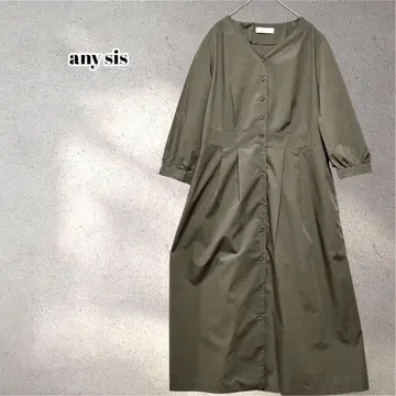 애니시스 롱 셔츠 원피스 노카라 M 상당 카키 5451