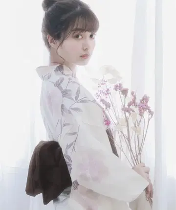 쿄에츠 유카타 2점 세트 헤코오비 화이트 핑크 브라운