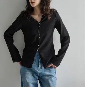2WAY 시어 양류 롱 슬리브 상의 블랙