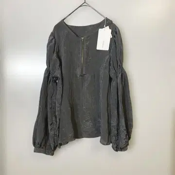 클래식 엘프 그레이 튜닉 셔츠 벌룬 슬리브 L 광택 주름 가공