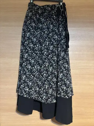 CLANE 꽃무늬 롱 스커트 블랙