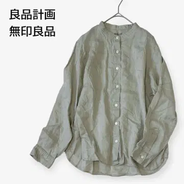 무인양품 린넨 밴드 카라 셔츠 블라우스 린넨 100% 오가닉