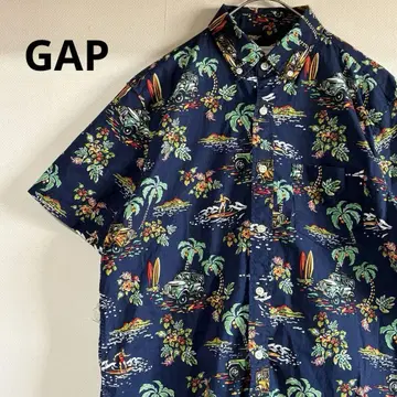 GAP 하와이안 프린트 버튼 다운 반팔 셔츠 네이비 남성용