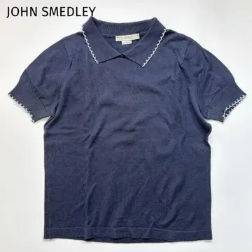 JOHN SMEDLEY 카라 부착 반팔 코튼 니트 S 네이비