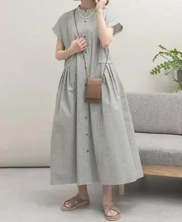 URBAN RESEARCH 라보 허리 턱 셔츠 롱 원피스 그린