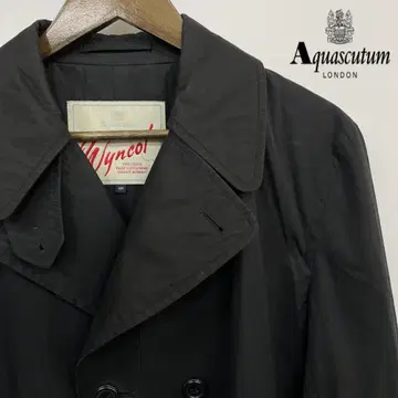 새상품급 Aquascutum 아쿠아 스큐텀 트렌치코트 가죽 트림