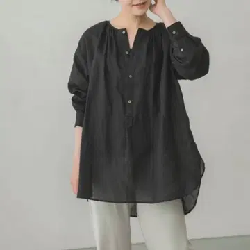 카구레 라미 개더 블라우스 린넨 블라우스