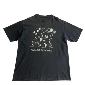90s USA제 ANIMALS OF ACADIA 티셔츠 블랙 발자국 동물