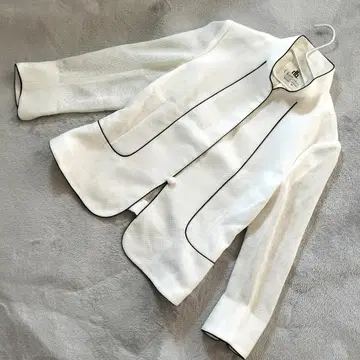 긴자 하나비시 린넨 스탠드 카라 자켓 일본제 화이트 9호 원 버튼