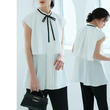 RUIRIE BOUTIQUE 보타이 블라우스 반팔 화이트