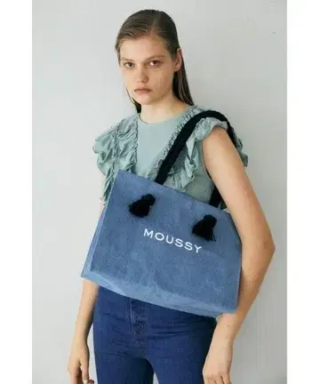 MOUSSY 블루 데님 토트백