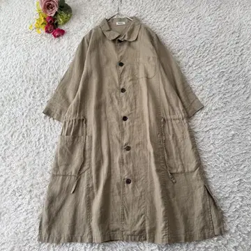 플랜테이션 린넨 롱 원피스 코트 긴팔 플레어 A라인 M