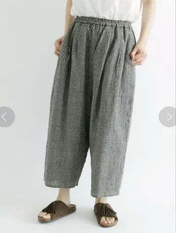 사만사 모스모스 깅엄 체크 린넨 릴랙스 팬츠
