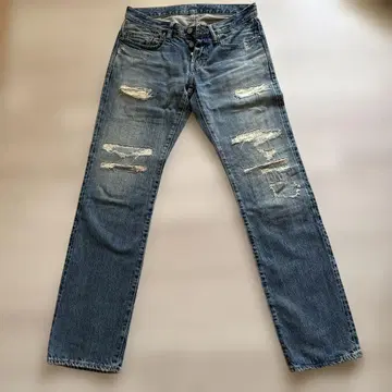 HYSTERIC GLAMOUR 데미지 가공 라이트 블루 데님 30인치