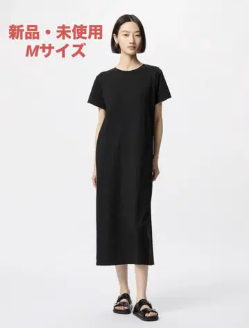 유니클로 에어리즘 코튼 브라 원피스 반팔 블랙 M 사이즈