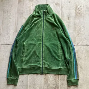 한텐 벨로아 트랙탑 저지 L 그린 소매 라인 vintage