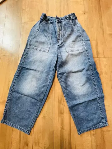 블루 데님 와이드 팬츠 밴딩