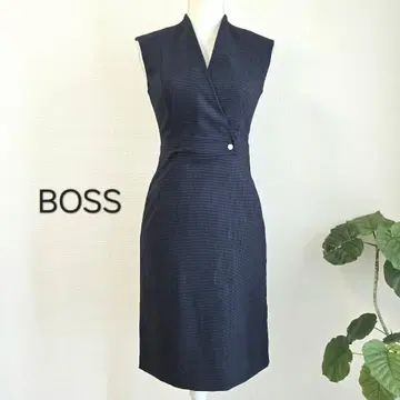 HUGO BOSS 보스 원피스 무릎 기장 타이트 슬리브리스 네이비