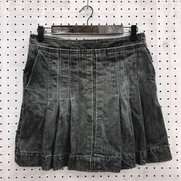 페어리 그런지 어반 일본산 구제 의류 블랙 데님 플리츠 스커트