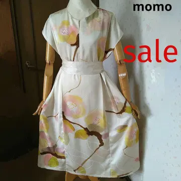 순수 실크 허리 리본 포함 턱 장식 원피스 기모노 리메이크