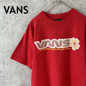 VANS 구 로고 티셔츠 반팔 뒷면 프린트 빨간색 남성용 M 사이즈