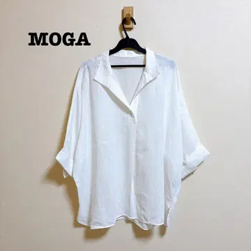 새상품급 MOGA 린넨 느낌 오픈 카라 블라우스 돌먼 슬리브