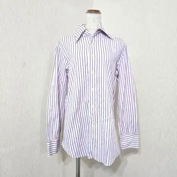 SHIPS 버튼 다운 스트라이프 셔츠 퍼플 계열 포멀 면 100 38